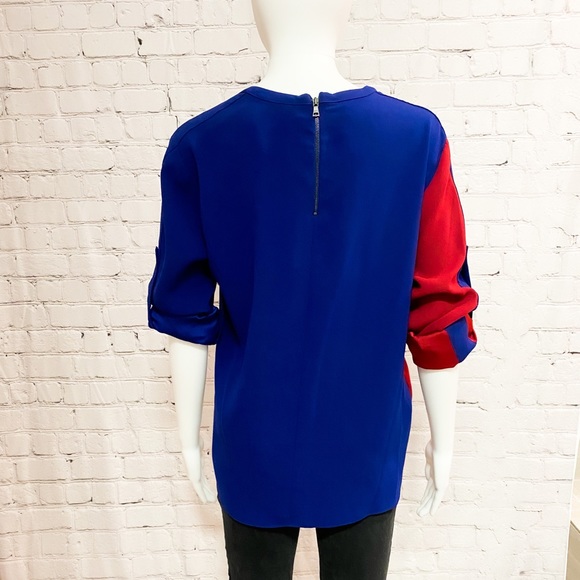 BCBG MAXAZRIA Versatile Blue-Peach-Red Blouse - Picture 2 of 5